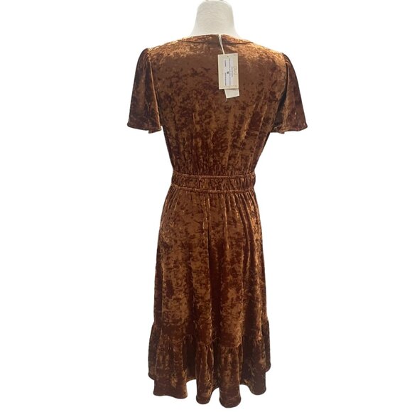 Mystree S Crushed Velvet Midi Dress Ruffled Hem Elastic Waist Boho Retro Elegant - Picture 7 of 13